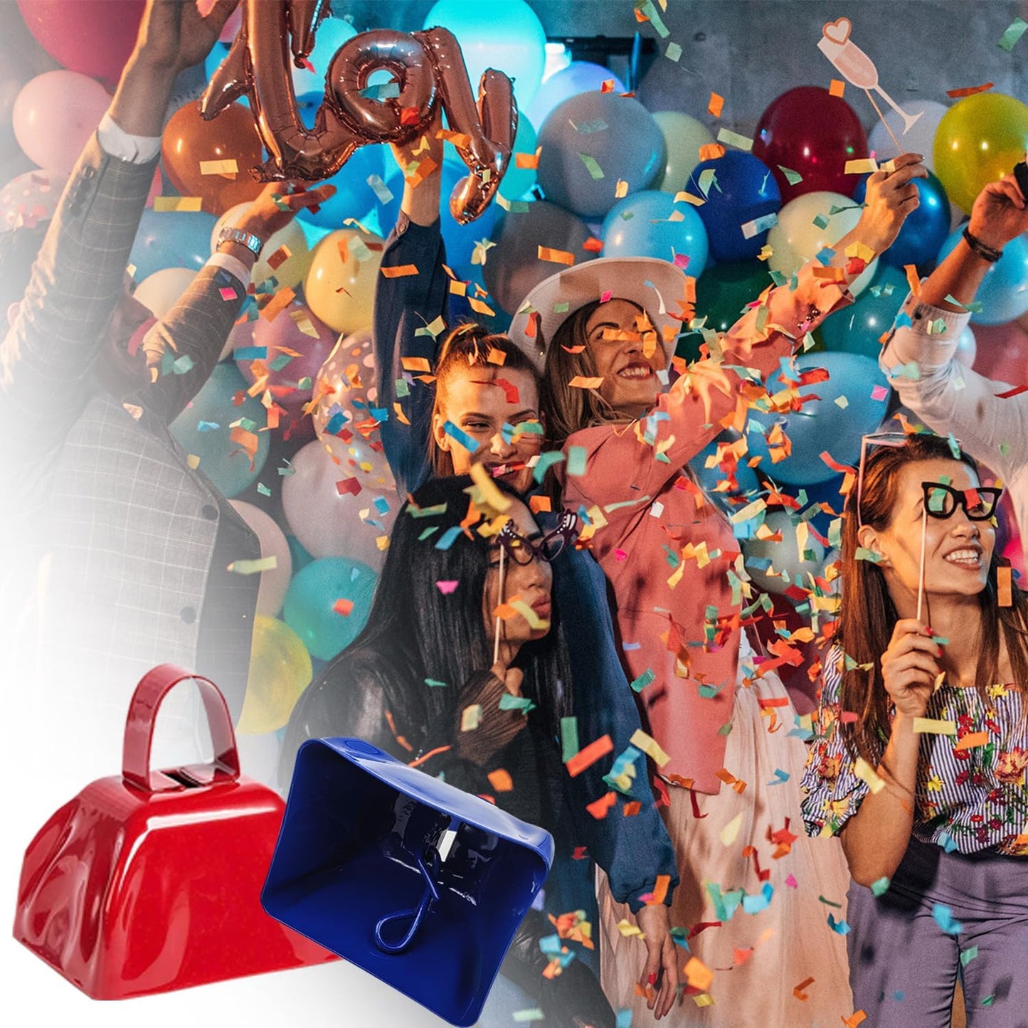 Metal Cow Bell Noise Maker - 3 Inch Pack of 4 - Small Loud Metal Cowbell Noisemaker with Handle - Great for Football Games, Sporting Events, Weddings, New Year's Eve, Birthday Parties