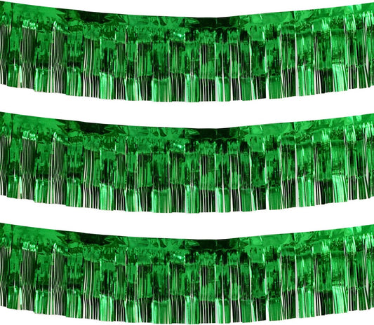 Thick 10 feet by 15 inches Green Foil Fringe Garland - Pack of 3 | Shiny Metallic Tassle Banner for Car Parade Floats, Wedding, Birthday | Wall Hanging Fringe Garland Banner (Green)