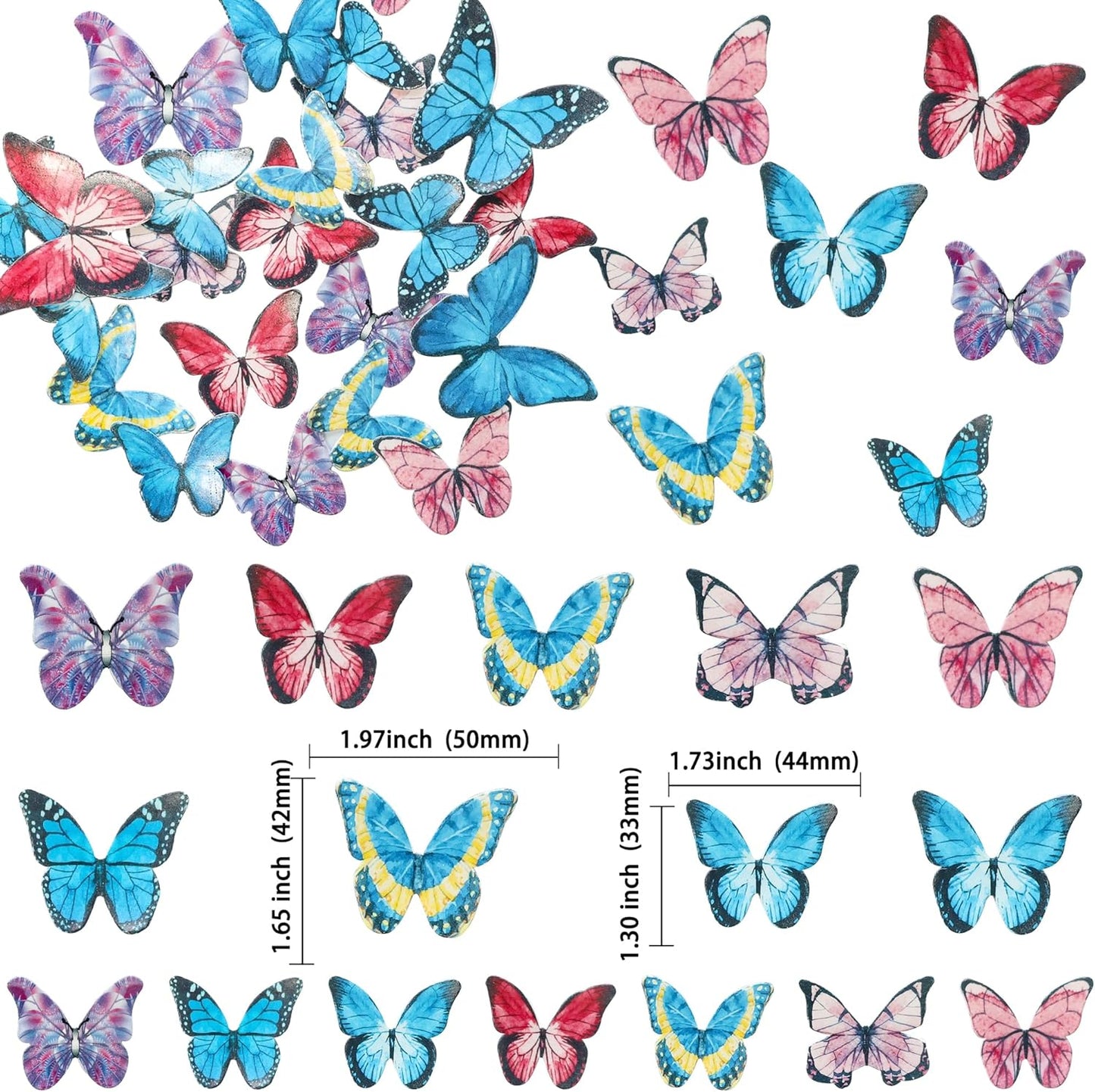 Ephlyn 40Pcs Edible Butterfly Cupcake Toppers 3D Butterfly Cake Picks Mixed Color Cake Decorations for Baby Shower Wedding Kids Birthday Party Supplies Dark Multicolor