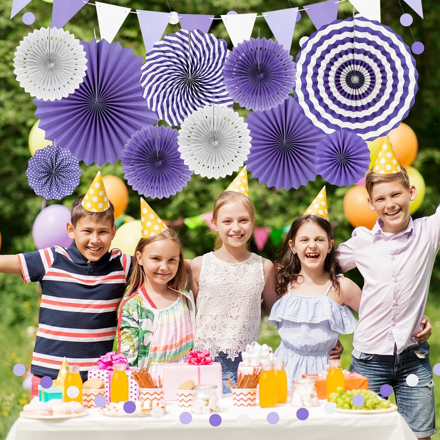 Purple Party Decorations,23Pcs Lavender Birthday Decorations with Hanging Paper Fans,Pom Poms Flowers Packs for Girls Women Birthday Party, Bridal Shower,Baby Showers,Wedding