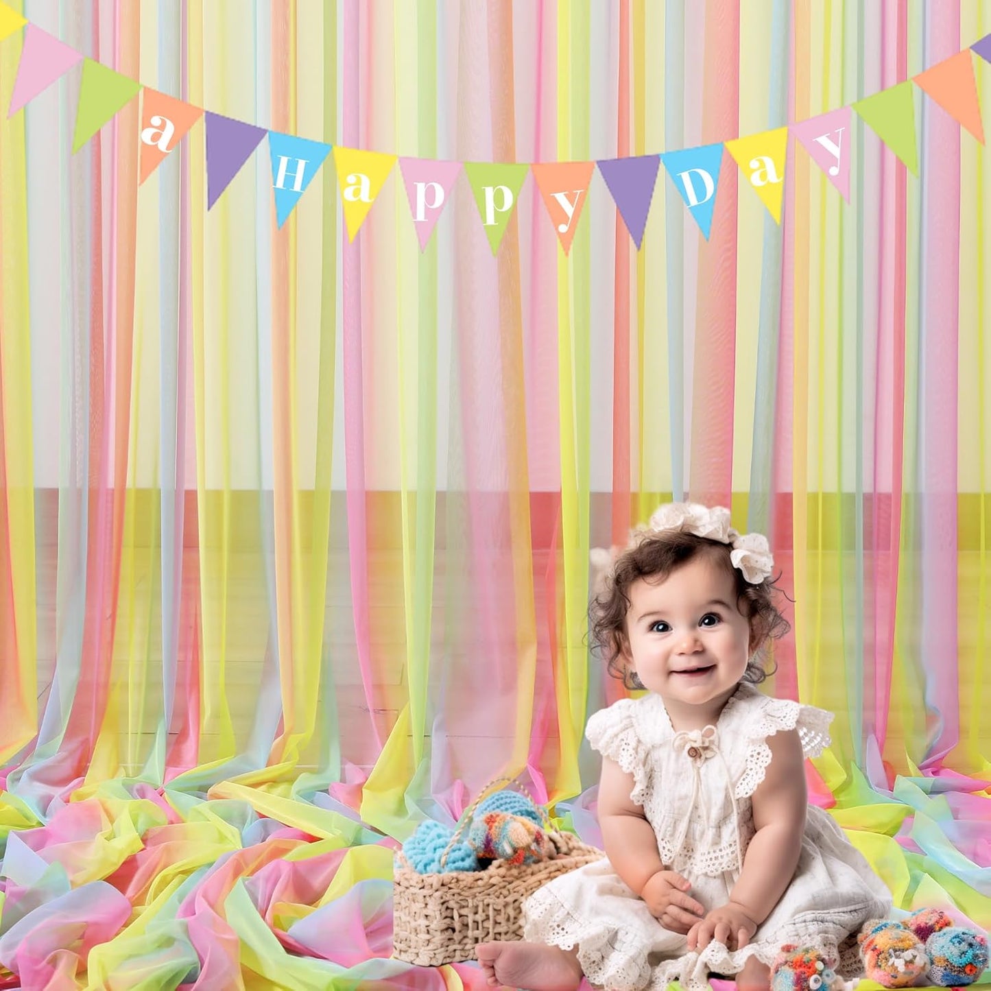 Rainbow Tulle Backdrop Curtain for Birthday Party10ft x 8ft Rainbow Sheer Backdrop Curtains for Unicorn Birthday Baby Shower Girls Photo Shoot Decorations 2 Panels 5ft x 8ft