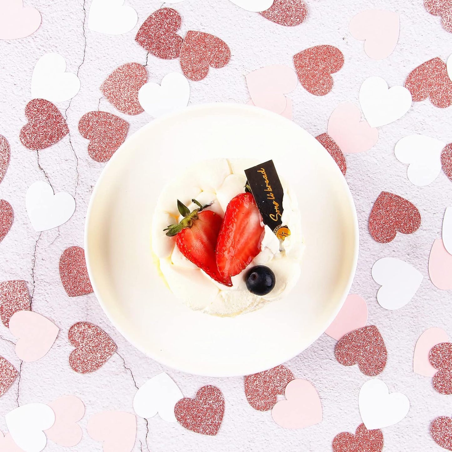 Rose-Gold Pink White Heart Confetti - 300pcs Valentines Mothers Day Engagement Wedding Baby Shower Bachelorette Birthday Party Table Decoration Glitter Paper Decor Lasting Surprise