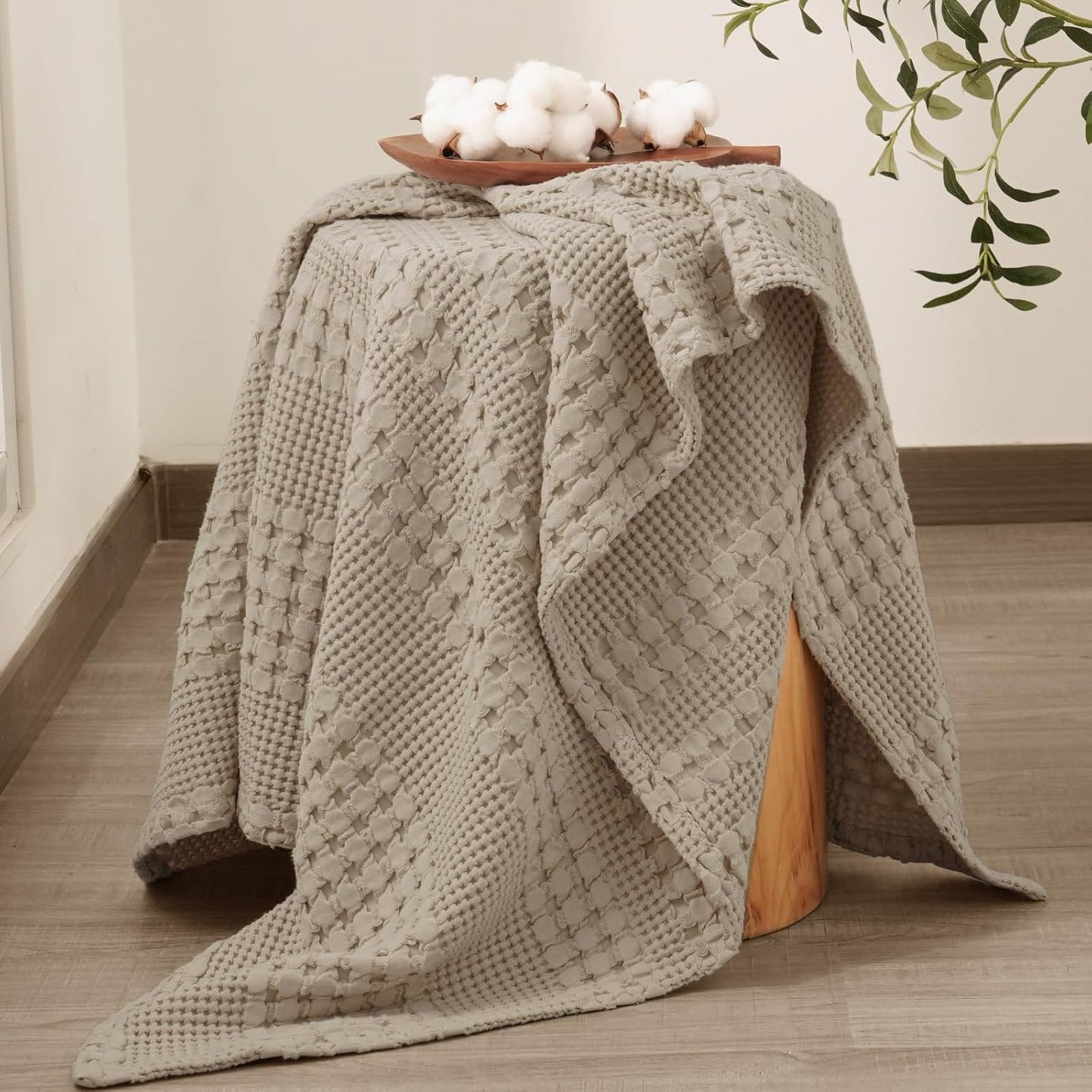 PHF 100% Cotton Waffle Weave Throw Blanket, Soft Lightweight Breathable Cozy Throws for Couch Bed Sofa, Luxury Aesthetic Woven Blanket for Home Decor & Office, 50"x60", Simply Taupe
