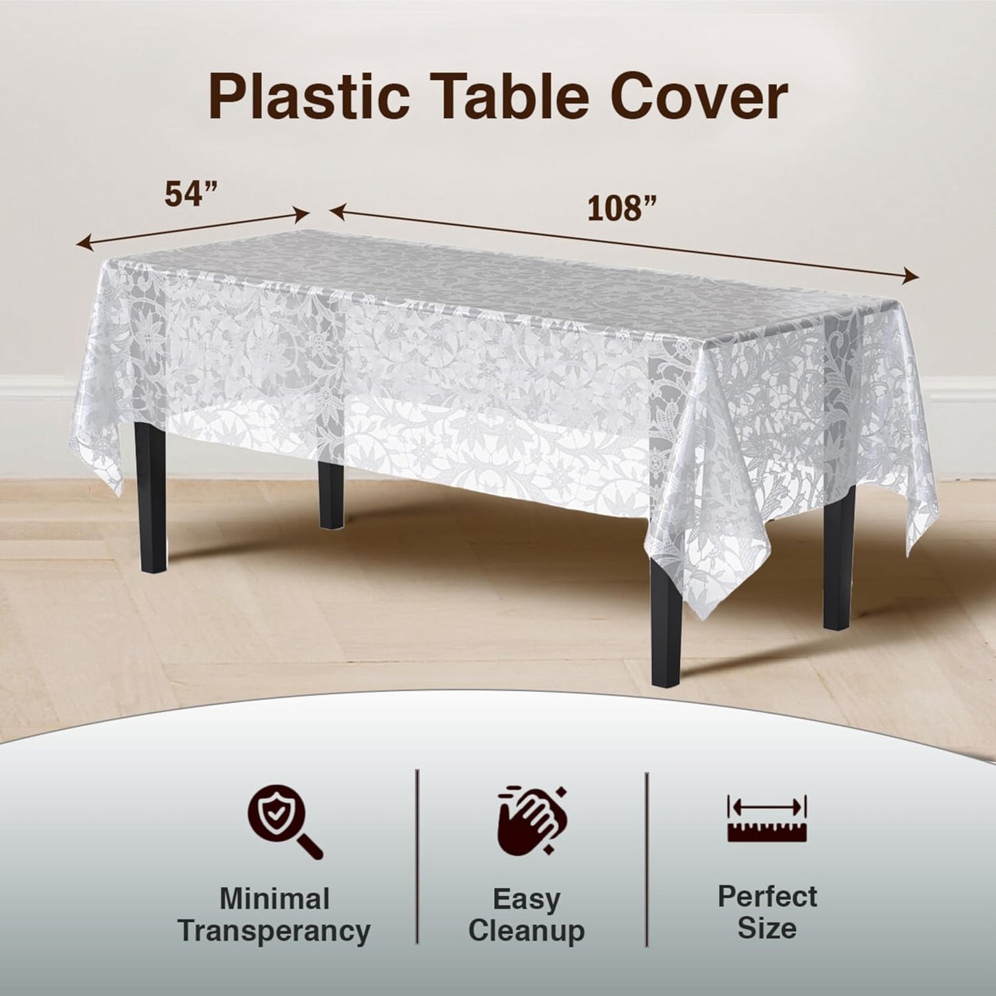 Exquisite Lace Table Cloth Rectangle Table Plastic 12-Pack Lace Tablecloth Rectangular 54" X 108" | White Floral Tablecloth Disposable | Wild Flower Party Decorations & Party Supplies