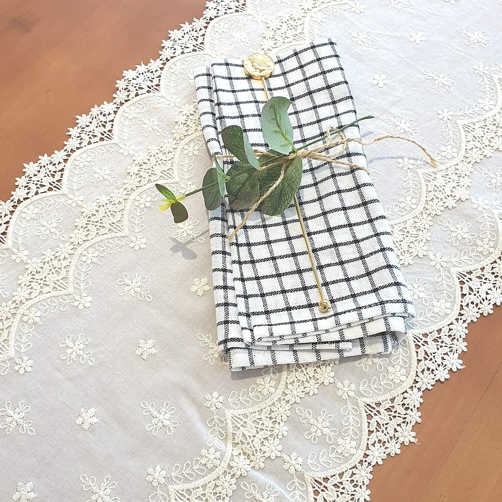 Inicia Cotton Lace Table Runner 12 × 86 inch Embroidered for Easter Holiday Wedding Picnic Daily Dining Tables White Decor (Cotton, 12"×86" (31cm×220cm))