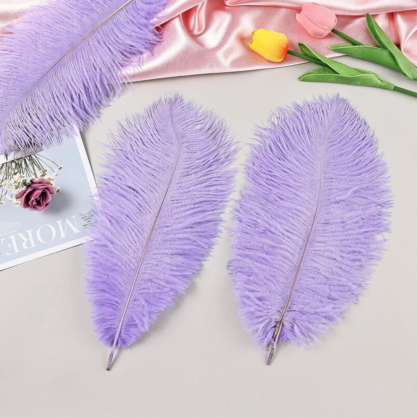 THARAHT Lavender Ostrich Feathers 12pcs Natural Bulk 10-12Inch 25cm-30cm for Crafts Wedding Party Centerpieces Easter Gatsbi and Decoration Feather