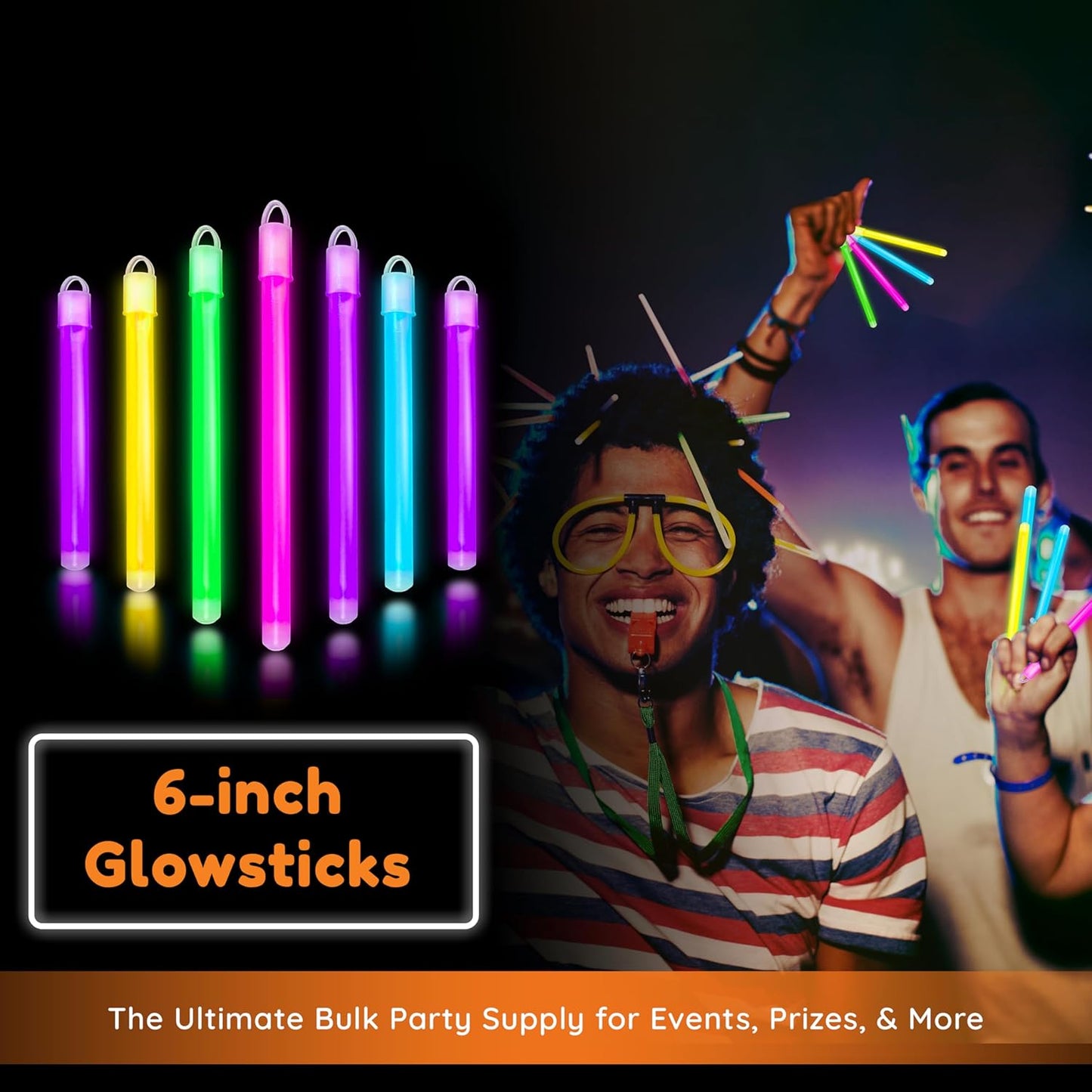 Glow Fever Glow in The Dark Sticks - 100 ct 6" Glow Sticks Bulk Party Pack with End Caps & Lanyards - Glow Party Favors for Concert, Festival, & Wedding Neon Light Sticks by Party Dragon, Multi