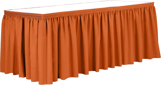 Ultimate Textile Pleat Polyester Fabric Table Skirt - Machine Washable Flame Resistant with Clips for Events, Weddings & Trade Shows, Cut & Sewn in Paterson, NJ - Orange, 21' Shirred Pleat