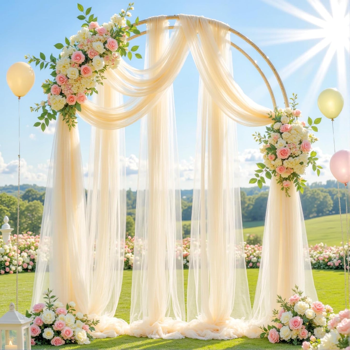 Wedding Arch Draping Fabric Backdrop 1 Panel 30" x 19Ft Champagne Drapes Curtains for Wedding Reception Sheer Tulle Backdrop Curtain for Ceremony Birthday Party Baby Shower Arbor Ceiling Decorations