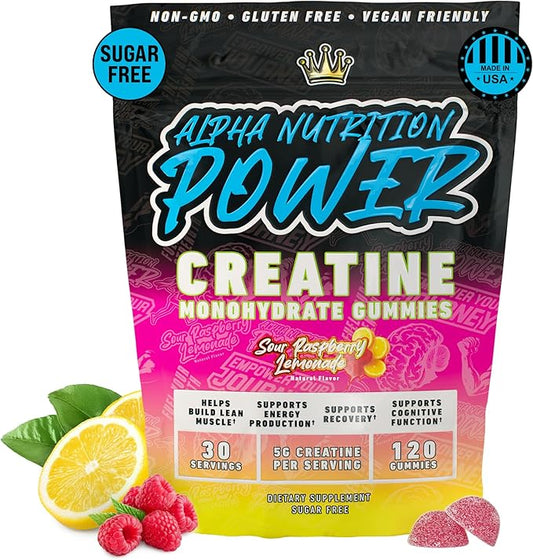 Creatine Monohydrate Gummies 5g for Men & Women, Supplement for Muscle Growth, Energy & Strength, Creatine Gomitas, Sour Raspberry Lemonade, Pre-Workout Gummies, 120 ct