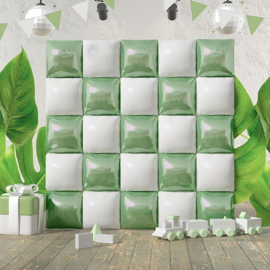 Square Foil Sage Green and White Balloon Wall Backdrop Tunnel Flat Double Sided Mylar Balloon Arch Garland Kit For Oh Baby Shower Bridal Shower Bachelorette Wedding Birthday Party Decorations