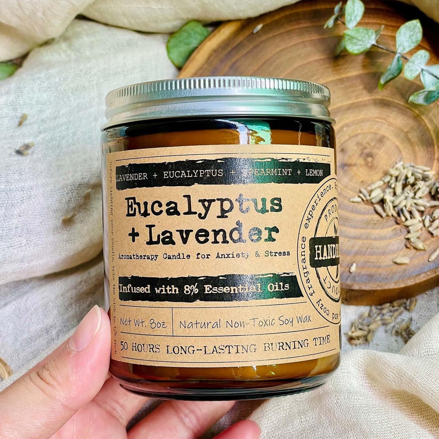 KOTKAS Lavender Eucalyptus Scented Candles - 8oz Natural Scented Soy Candles Non Toxic, Aromatherapy Eucalyptus Lavender Candles Gifts for Women Bath Relaxing Calming Soothing Relaxation Stress Relief