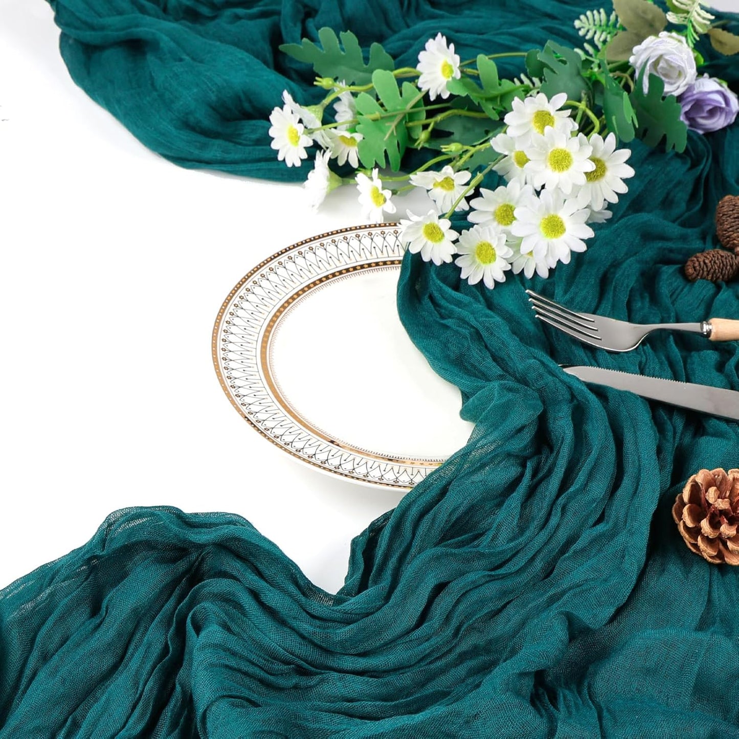 12 Pack Teal Cheesecloth Table Runner 10ft Boho Gauze Fabric Cheese Cloth Table Runner 35 x 120 Inch Rustic Sheer Runner for Romantic Wedding Decor Baby Shower Party Table Centerpiece Decoration