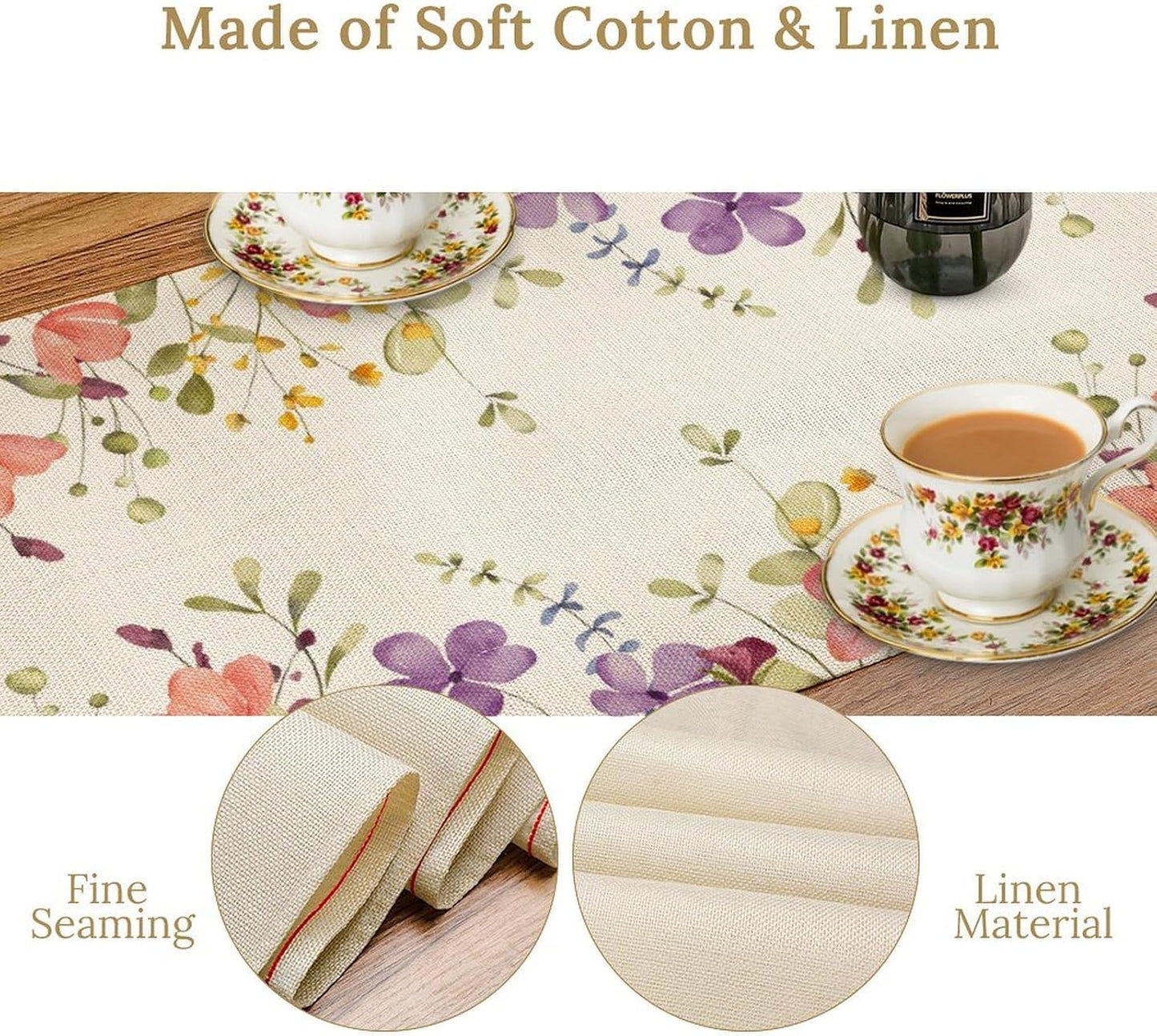 Floral Table Runner,Flowers Plant Print Spring Table Runner for Kitchen Dining Table Decoration for Home Party Decor 13x120 Inch