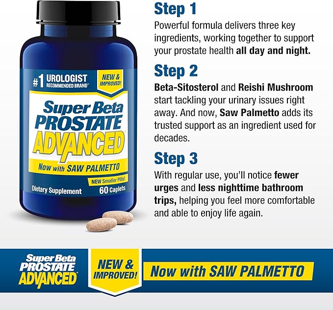 Advanced with Saw Palmetto - Prostate Health Supplements for Men, Bladder & Urinary Support with Beta-sitosterol, Reishi, Saw Palmetto, Vitamin D, Zinc Oxide, Selenium - 240 Count