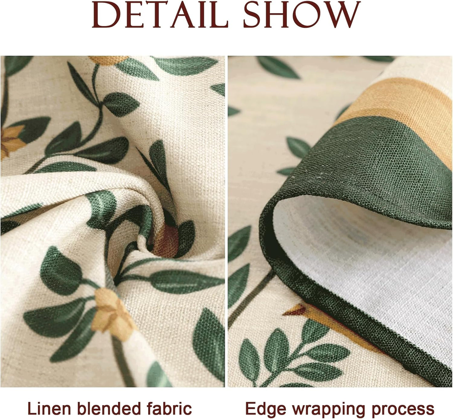 patdrea Designer Green French Linen Long Rectangular Tablecloth,Vintage Durable Floral Table Cloth,Decorative Table Cover for Kitchen Dining,Parties,Party,Christmas,Thanksgiving,63"x94"-Warbler