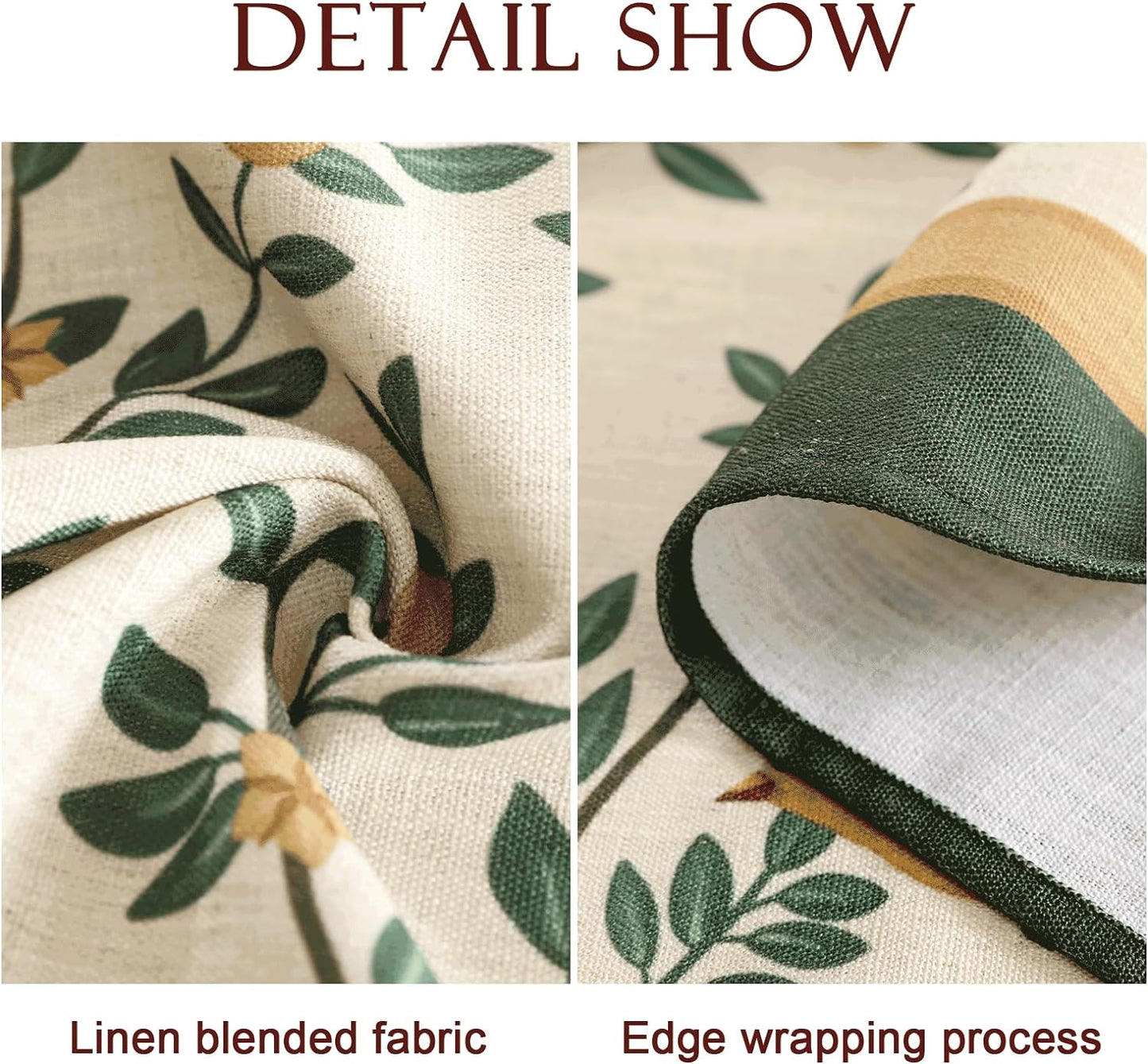 patdrea Designer Green French Linen Rectangular Tablecloth,Vintage Durable Floral Table Cloth,Decorative Table Cover for Kitchen Dining,Parties,Party,Christmas,Thanksgiving,55"x87"-Warbler