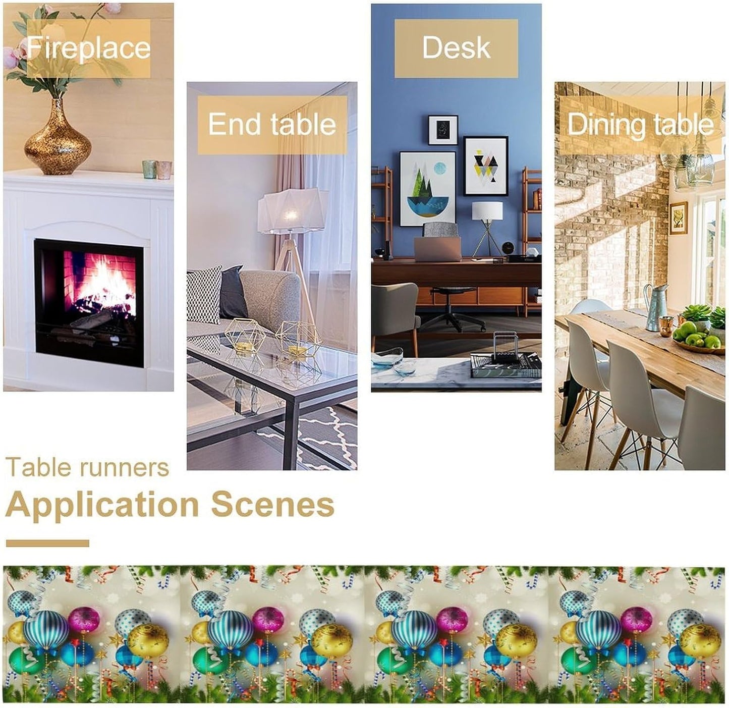 Christmas Table Runner,Colorful Balls Xmas Tree Snowflake Pattern Print Tablecloth Burlap for Hotel Indoors Outdoor Dining Room Kitchen Home Decor,W13X L108 in