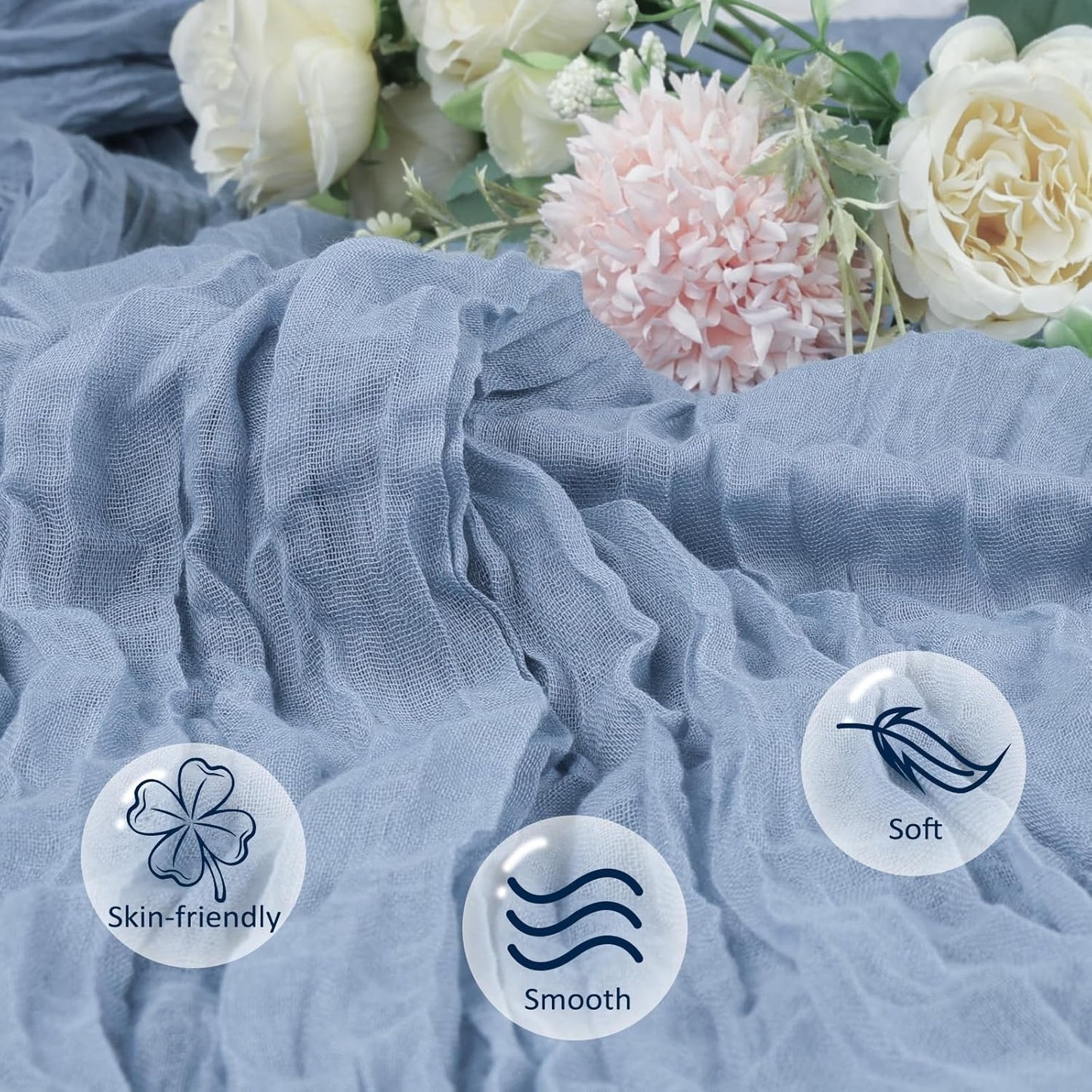 6 Pack Dusty Blue Table Runner 10ft Boho Gauze Fabric Cheesecloth Table Runner 35 x 120 Inch Rustic Sheer Runner for Wedding Decor Baby Shower Party Table Centerpiece Decorations