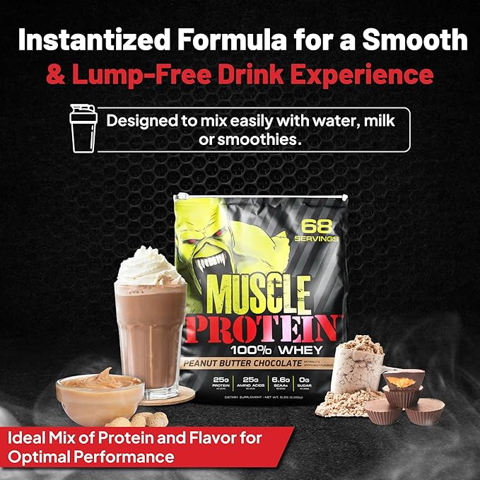 Muscle Protein Whey Powder [5 lbs/Pack of 1]– Cold Filtered, 25g Pure Protein, 6.6g BCAAs (Packaging May Vary) (5 Pound (Pack of 1), Peanut Butter Chocolate)