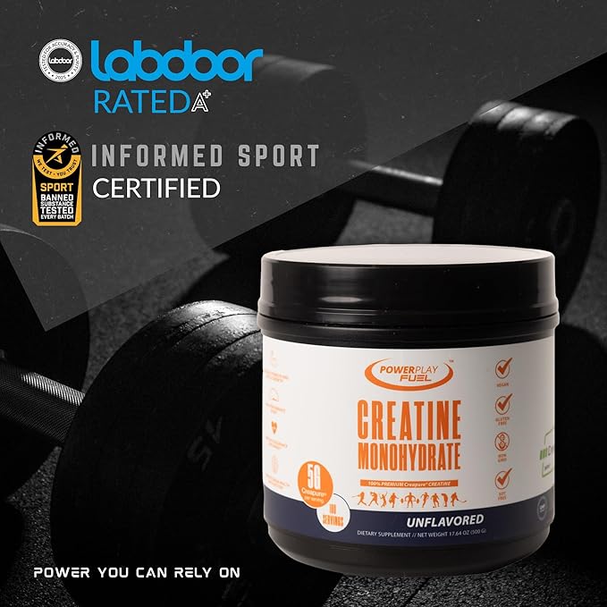 CREATINE Monohydrate Powder – Supports Energy, Brain & Muscle Health, and Recovery for Men & Women - Gluten & GMO Free, Soy Free, Sport Certified – Unflavored, 500 G, 100 Servings