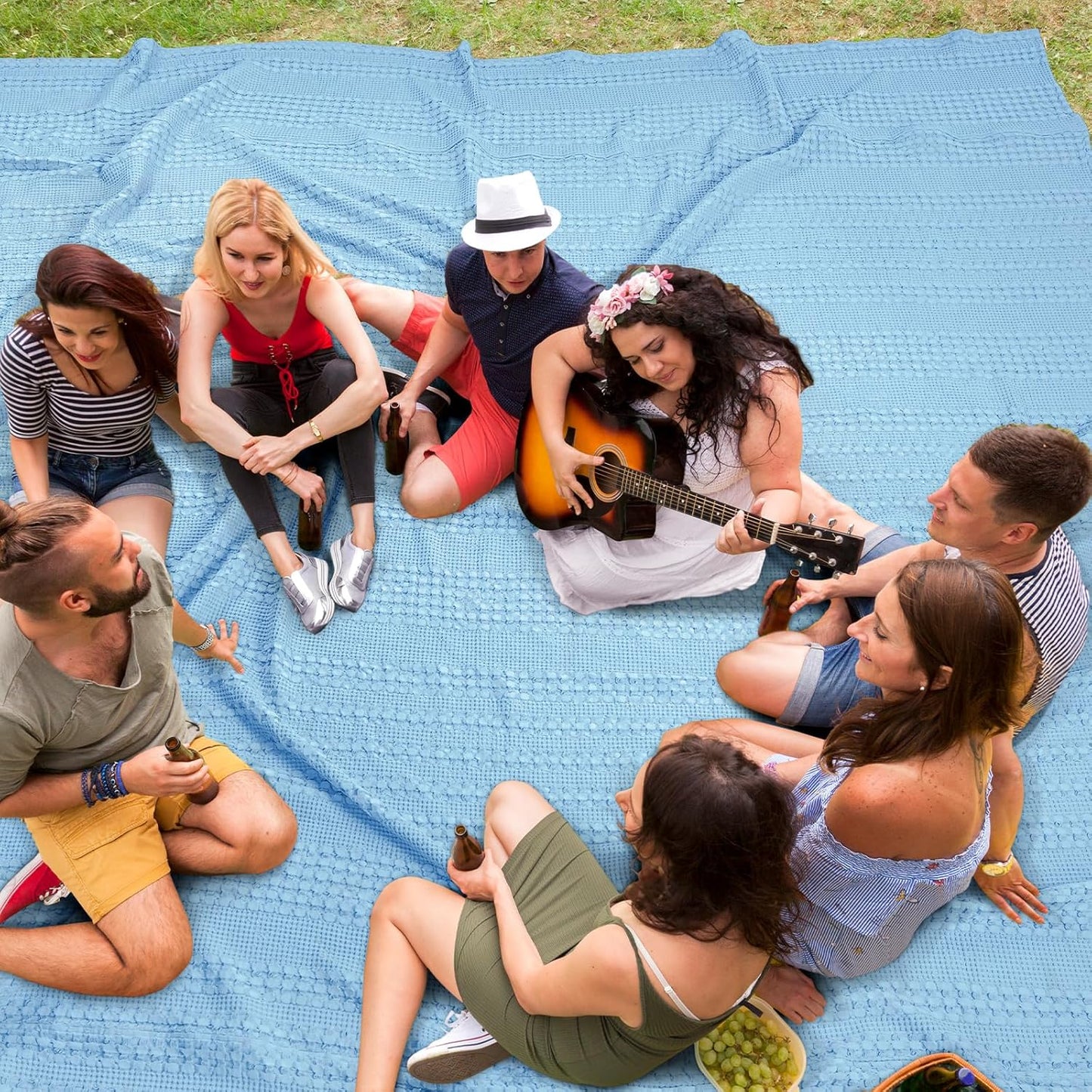 PHF 100% Cotton Waffle Blanket Oversized King 120"x120", Lightweight Breathable Extra Large 10'x10' Blankets for Bed, Giant Big Luxury Aesthetic Woven Bedding for Home Decor, Sky Blue