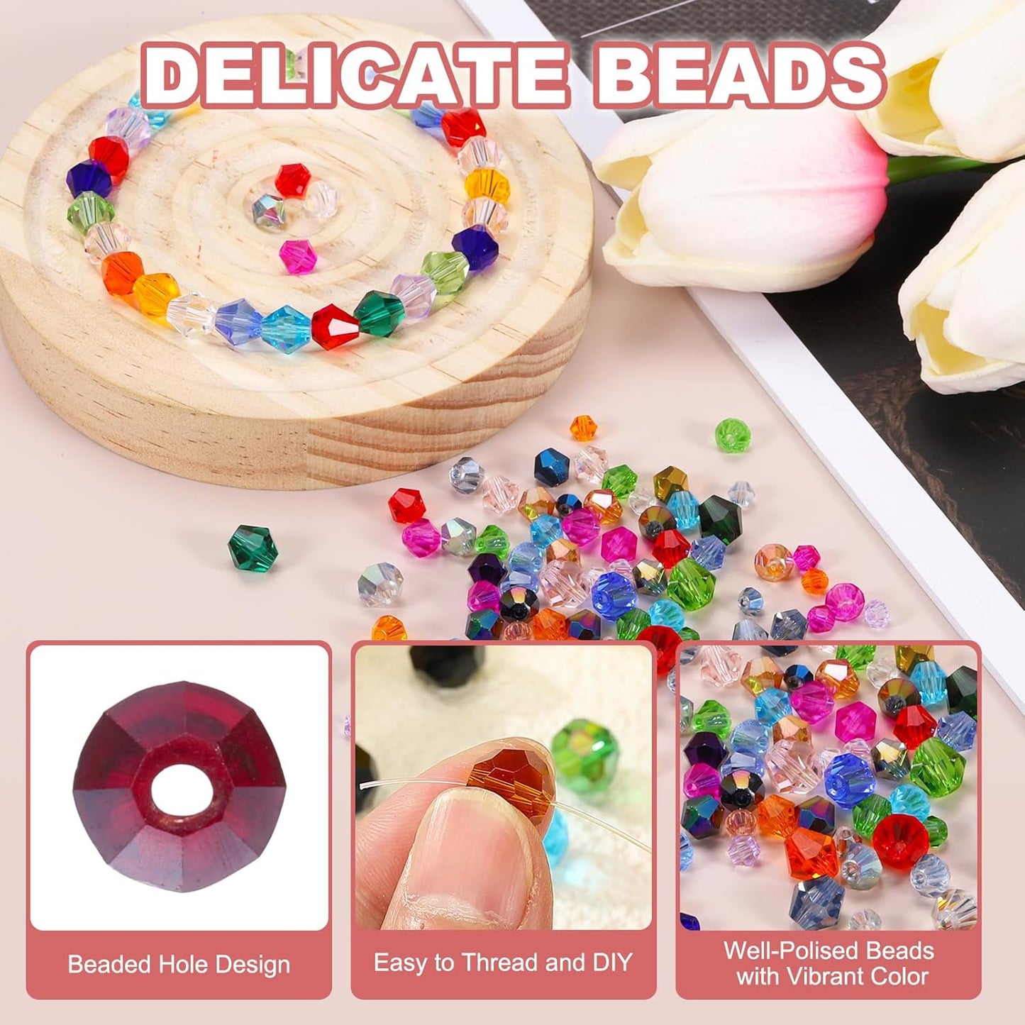 PATIKIL 1000pcs 3mm Bicone Glass Crystal Beads, Faceted Glass Spacer Beads with Box for Jewelry Making Bracelet Necklace Earrings DIY Suncatcher Craft, Dark Red AB