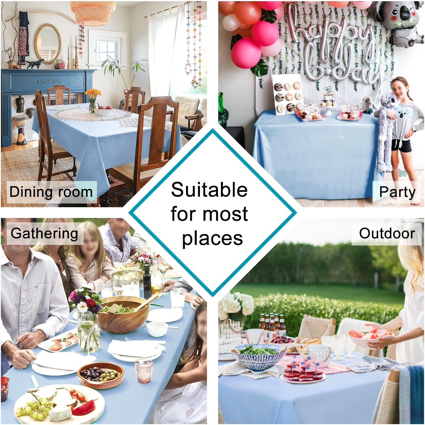 Hiasan Dusty Blue Tablecloth for Rectangle Tables - Waterproof and Spillproof Washable Fabric Table Cloth for Dining Room Kitchen Party, 60 x 120 Inch
