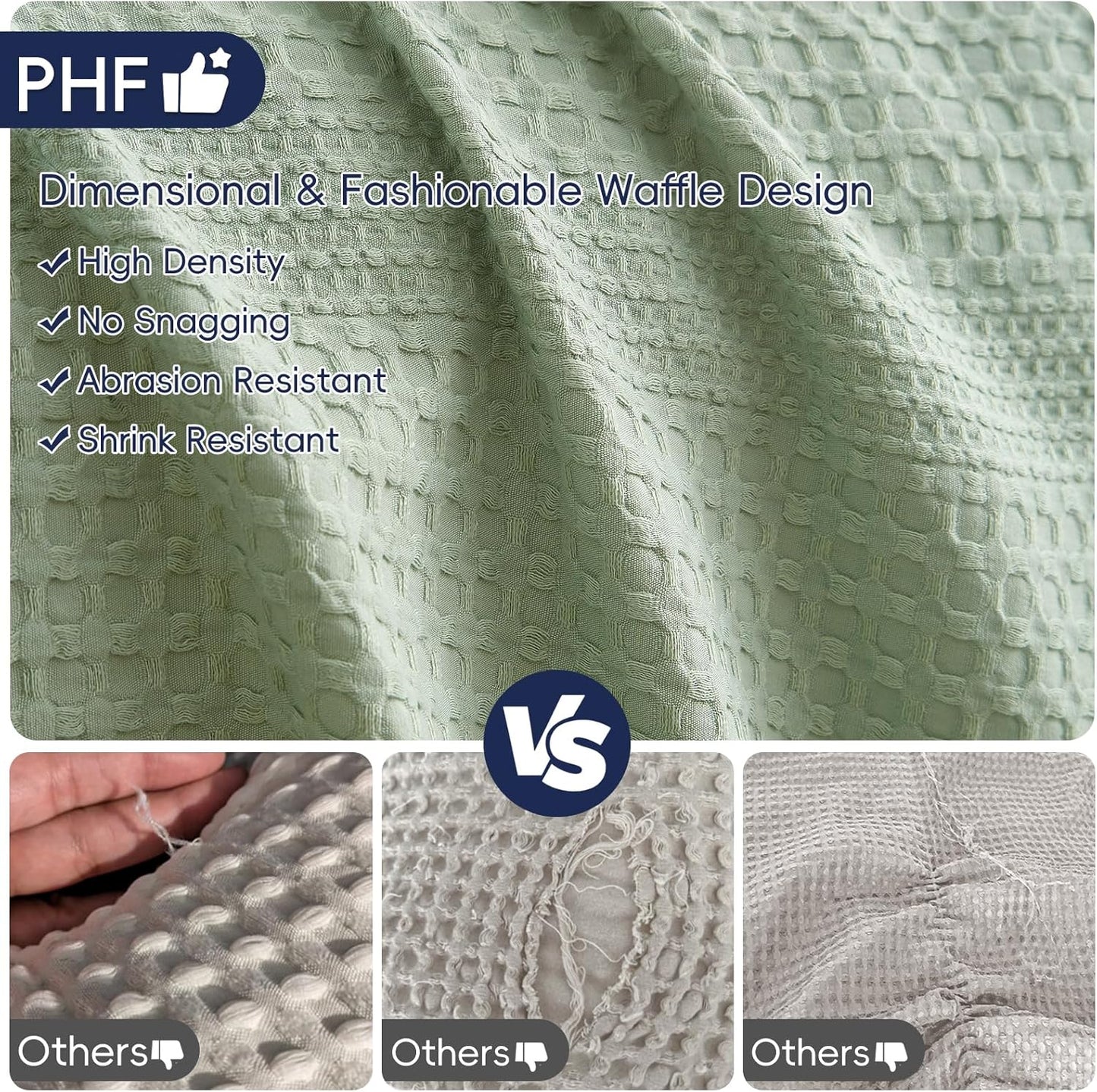 PHF Lightweight Waffle Weave Blanket Twin Size, Breathable & Ultra Soft, 66"x 90" Soft & Cozy Thin Blanket for All Season & Hot Sleepers, Bed, Home Decor - Sage Green