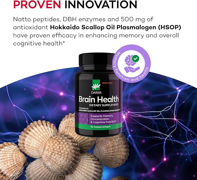 Daiwa Brain Supplement for Adults with Hokkaido Scallop Oil Plasmalogen (HSOP) - 30 Capsules