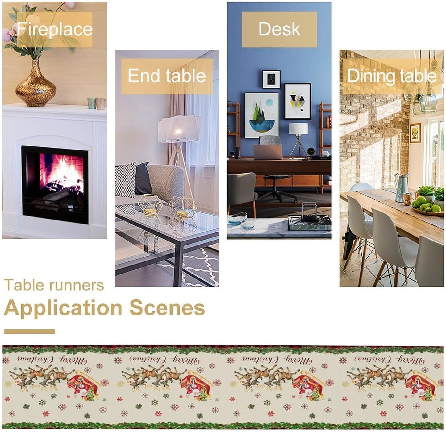 Christmas Table Runner,Xmas Deer Cute Santa Claus Red Plaid Pattern Printed Tablecloth Burlap for Hotel Indoors Outdoor Dining Room Kitchen Home Decor,W13X L80 in