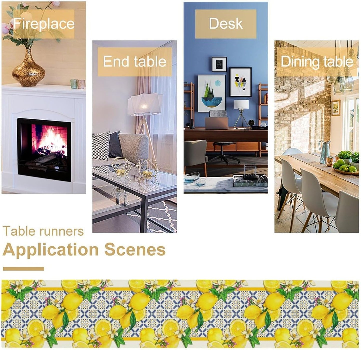 Lemon Table Runner,Spring Summer Seasonal Yellow Blue Table Runner for Kitchen Dining Table Home Party Decoration 13x72 Inch