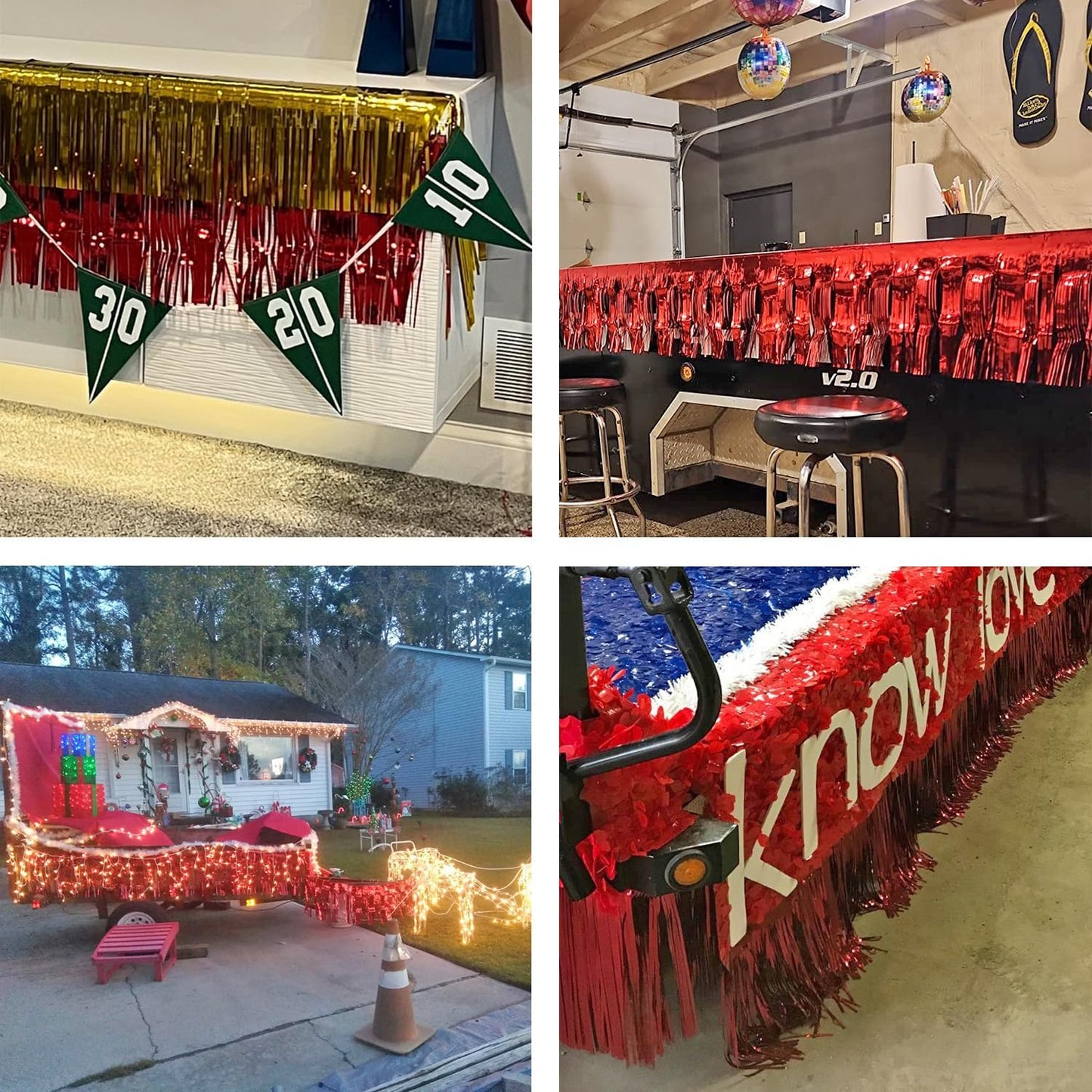 Thick 10 Feet by 15 Inch Red Foil Fringe Garland - Pack of 3 | Shiny Metallic Tinsel Banner for Parade Floats, Bridal Shower, Wedding, Birthday, Christmas | Wall Hanging Drapes (3)