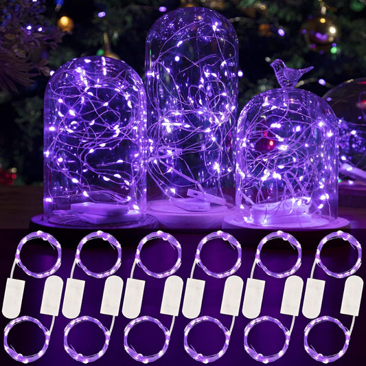 HXWEIYE 12 Pack LED Fairy Lights Battery Operated, 7ft 20LED Purple Mini String Mason Jar Lights, Waterproof Firefly Starry for Indoor Outdoor Halloween Thanksgiving