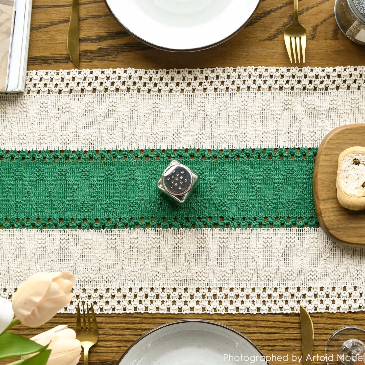 Artoid Mode Dark Green Farmhouse Rustic Table Runner, Seasonal Holiday Hollow Kitchen Dining Table Decoration for Home Party Decor 12x108 Inch