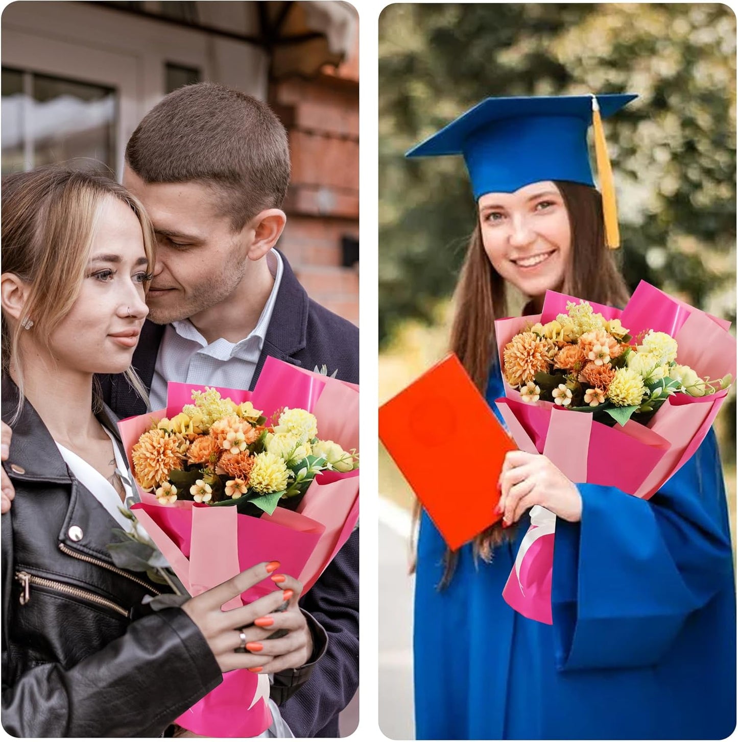 BEISHIDA 20Pcs Pink and Hot Pink Flower Bouquet Wrapping Paper - Double Sided Matte Colors Waterproof Wrapping Paper for Floral Wrap Florist Packing Supplies Valentine's Christmas Birthday Gift Wrap