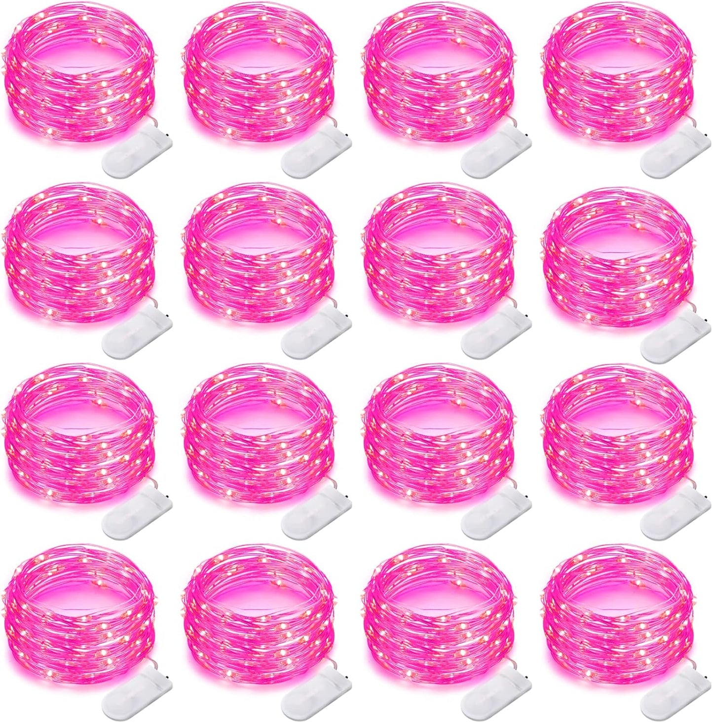 16 Pack 30 Led Fairy Lights Battery Operated String Lights 10 Feet Waterproof Twinkle Lights Mason Jar Lights Silver Wire Firefly Lights for Pink