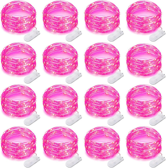 16 Pack 30 Led Fairy Lights Battery Operated String Lights 10 Feet Waterproof Twinkle Lights Mason Jar Lights Silver Wire Firefly Lights for Pink