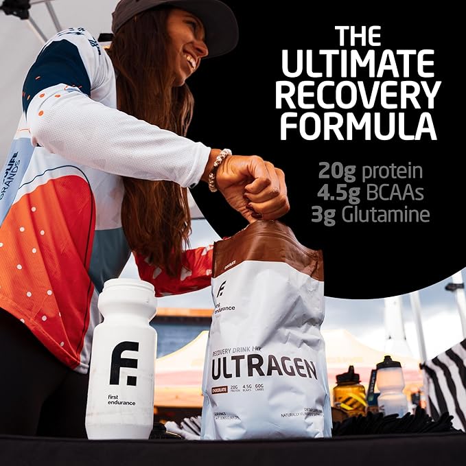 FIRST ENDURANCE Ultragen Workout Recovery Drink Powder, Protein Mix, Boosts Energy, Accelerates Recovery | Chocolate, 15 Servings