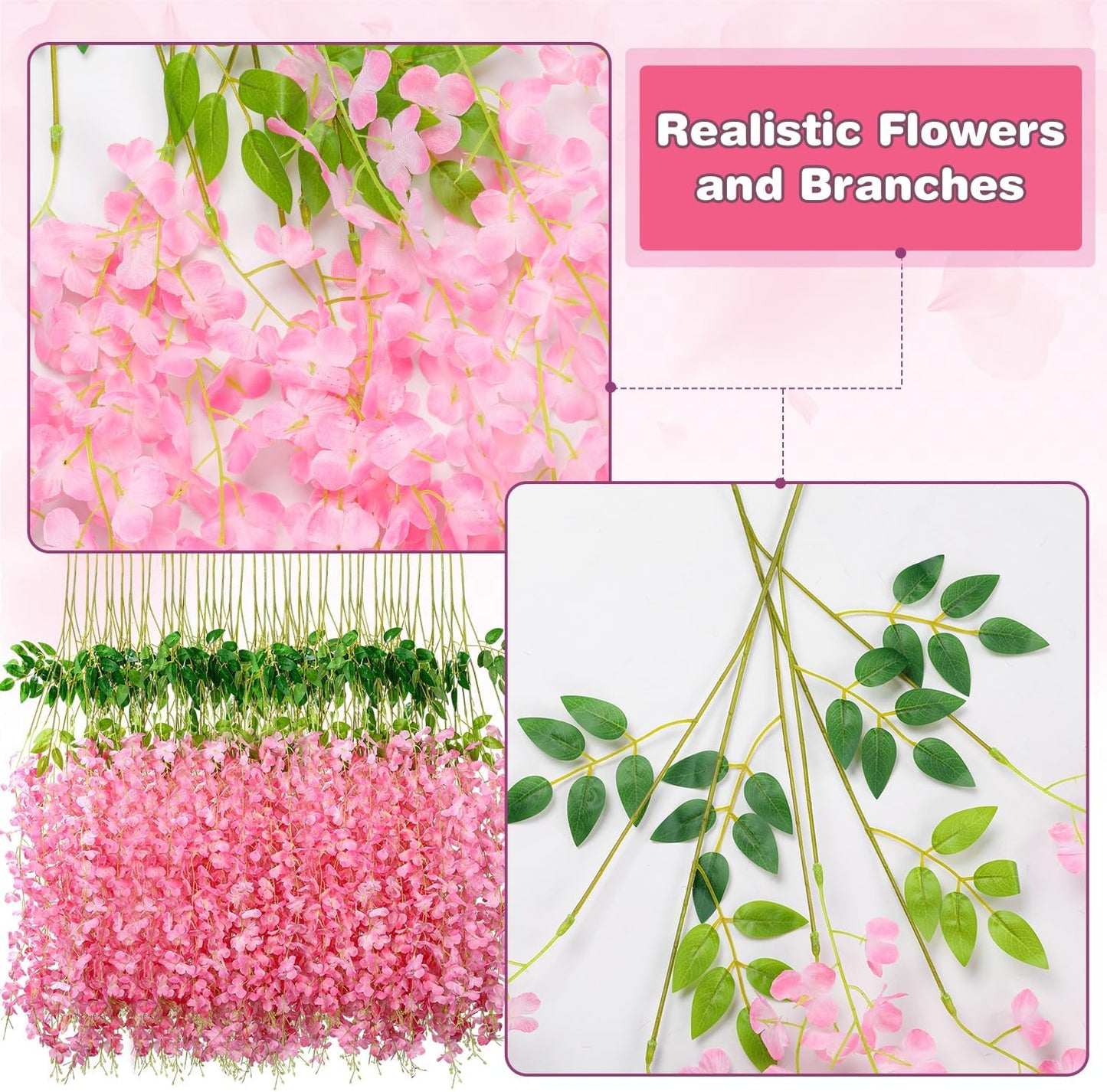 Wisteria Hanging Flowers,Fake Hanging Flowers,Wisteria artificiales Garland for Home Wedding Arch Floral Party Garden Ceremony Outdoor Decor,3.6 feet Long(75,Pink)