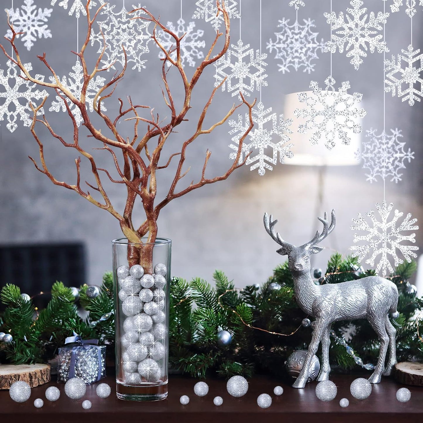 150 Pieces Vase Filler Faux Pearls Vase Makeup Beads No Hole Gloss Bead Mixed Sizes Round Pearl for Home Party Wedding Decor, 8/14/20 mm(Glitter Silver)