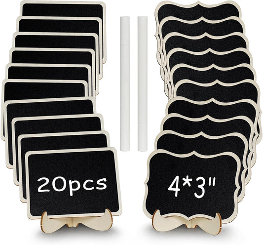 Mini Chalkboard Signs with Stands – Wooden Food Labels for Party, Buffet & Wedding – Includes 2 Chalk Markers – Mini Chalkboards for DIY Crafts & Food Display