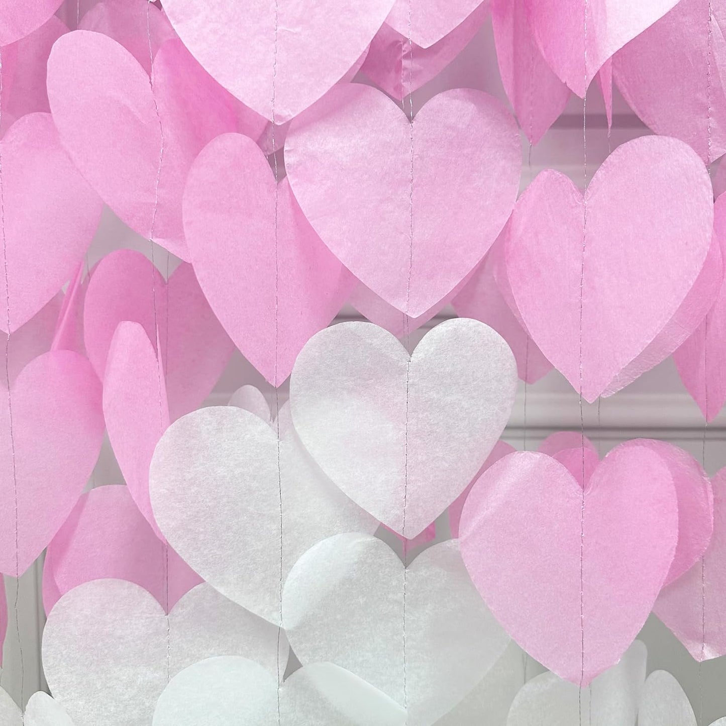 205 Ft Hot Pink Party Decorations Ombre Pink White Heart Backdrop Streamer Tissue Paper Heart Hanging Garland for Birthday Bachelorette Valentines Day Wedding Bridal Shower Engagement Party Supplie
