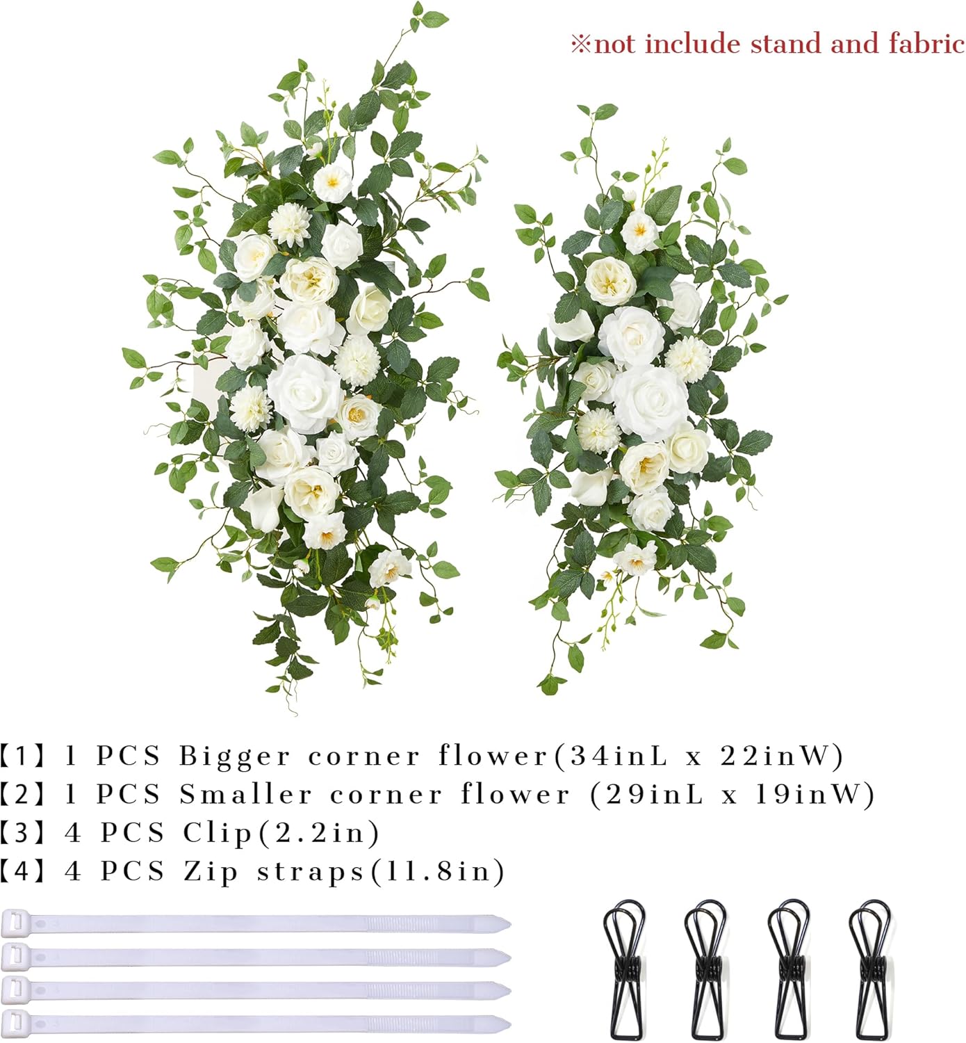 Arch Flower Kit of 2 - Artificial Floral Swag for Wedding Welcome Sign, Reception Ceremony Signs, Chair Decor (White)