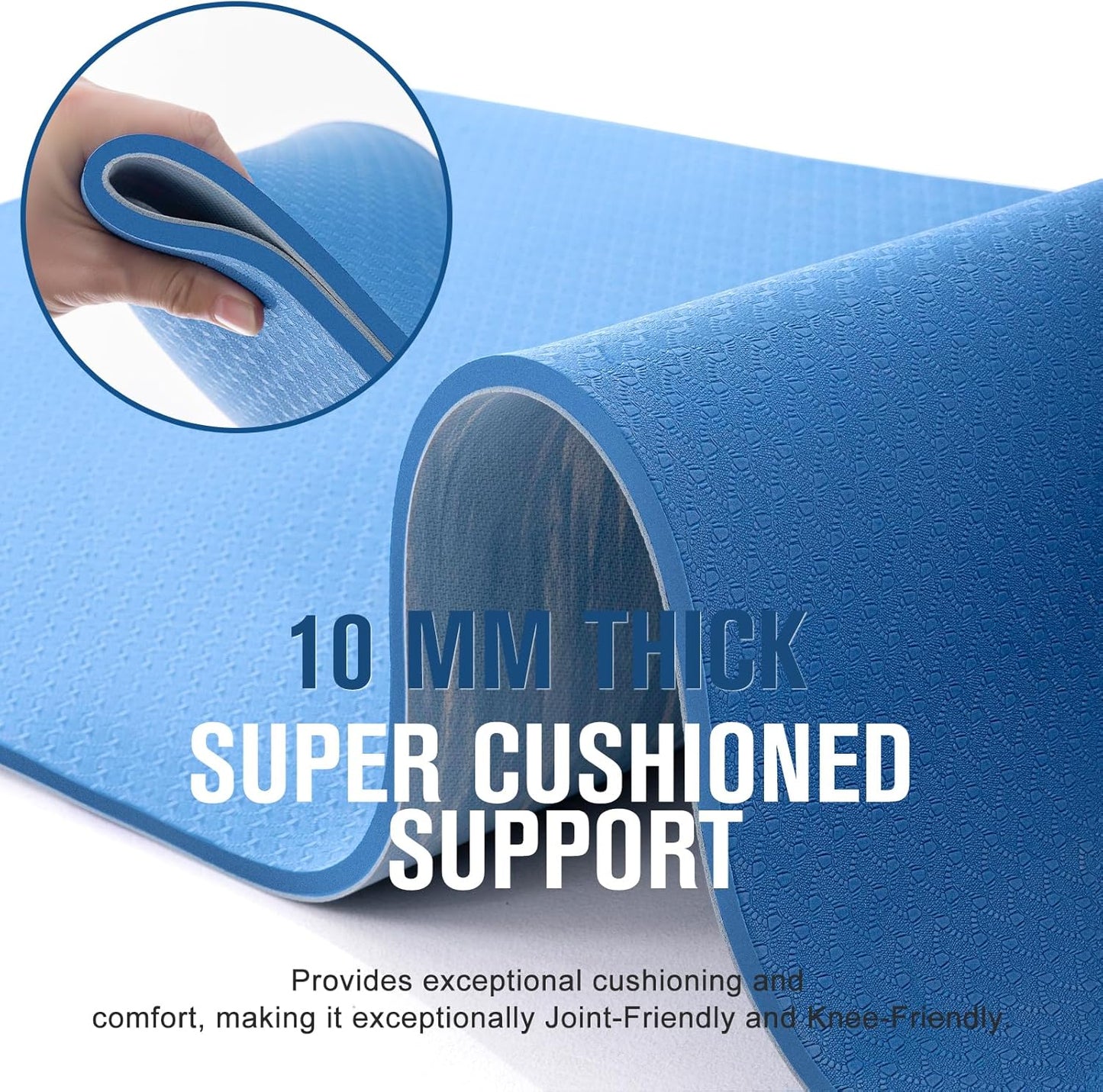 UMINEUX Extra Thick Yoga Mat, 2/5 Inch (10MM), Natural Rubber and TPE Non Slip Yoga Mats with Strap for Women Men, Eco Friendly Exercise Mat for Yoga, Pilates and Home Workout