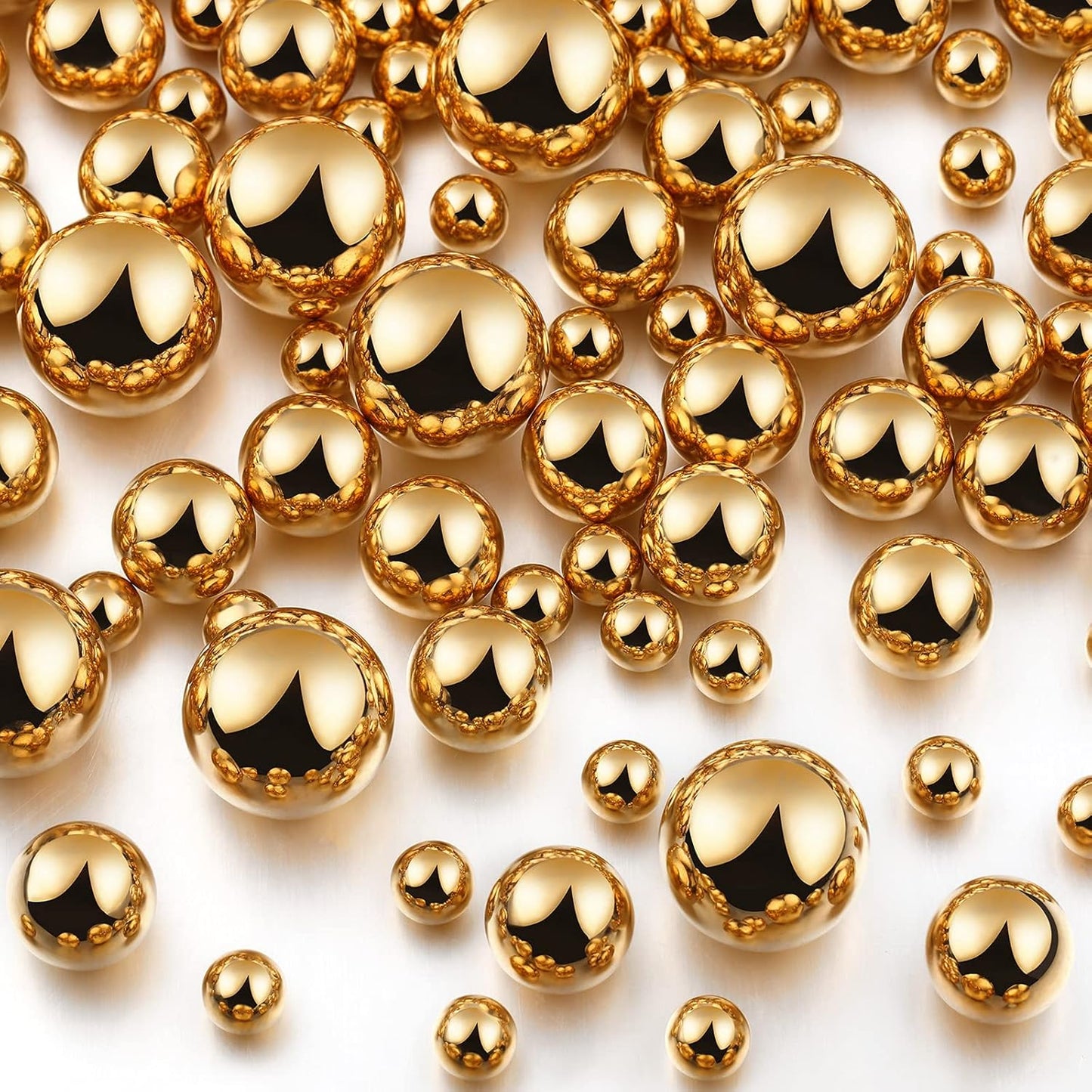 150 Pieces Vase Filler Faux Pearls Vase Makeup Beads No Hole Gloss Bead Mixed Sizes Round Pearl for Home Party Wedding Decor, 8/14/20 mm(Gold)