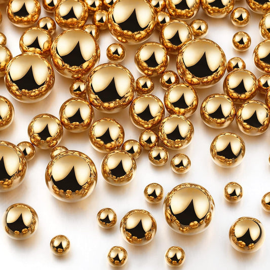 150 Pieces Vase Filler Faux Pearls Vase Makeup Beads No Hole Gloss Bead Mixed Sizes Round Pearl for Home Party Wedding Decor, 8/14/20 mm(Gold)