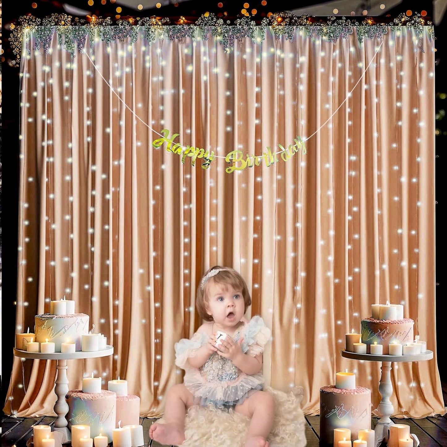 10 x 10 Feet Khaki Backdrop Curtain for Partie, Background Curtains for Photoshoot, Birthday, Wedding, Halloween, Thanksgiving, Christmas Day, New Year Party Decorations 5Ft x 10Ft, 2 Panels