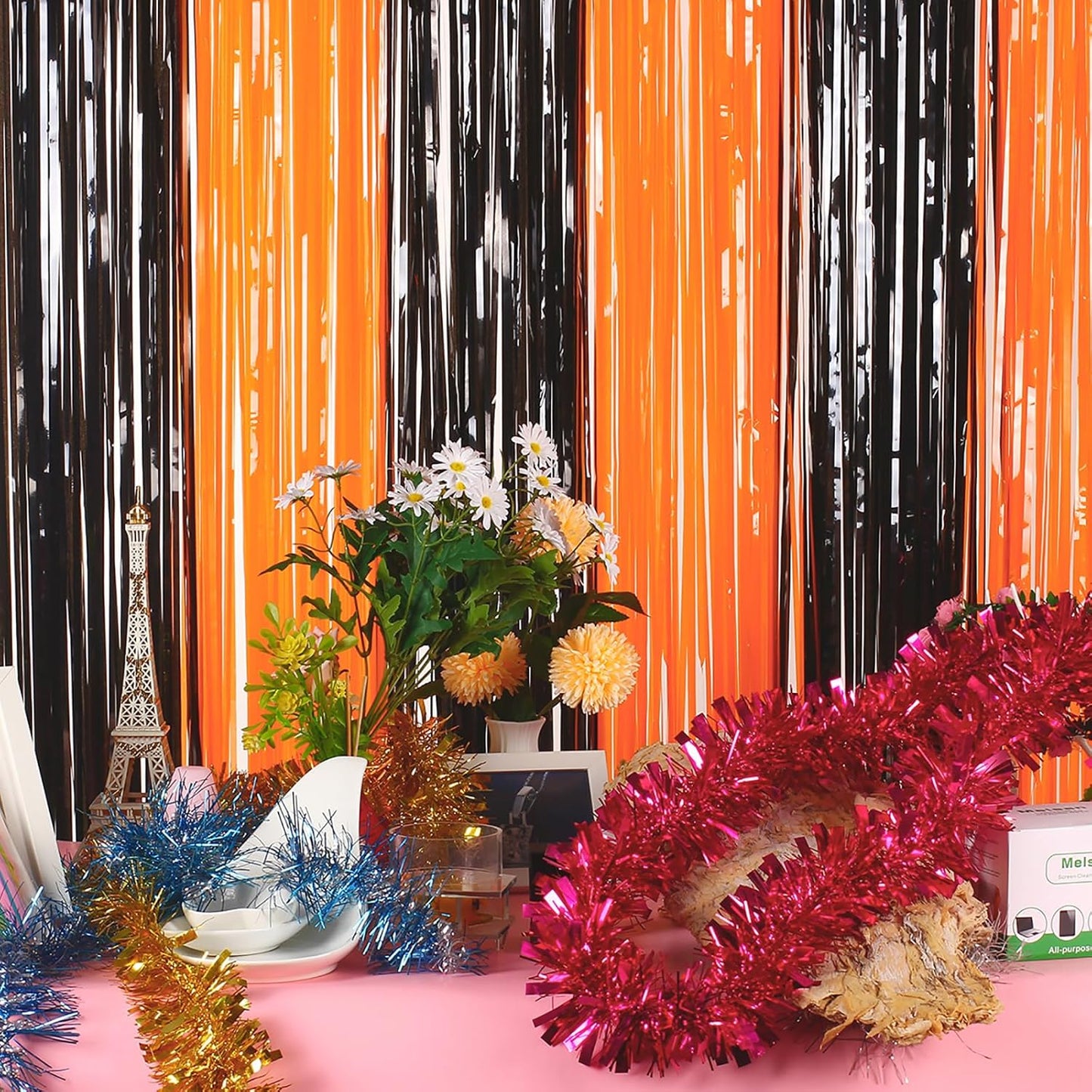 Halloween Party Decorations Tinsel Foil Fringe Curtains Party Backdrop, Melsan 3.2 x 8 ft Streamer Backdrop Tinsel Curtains for Birthday, Graduation, Halloween Party Decor - Pack of 2