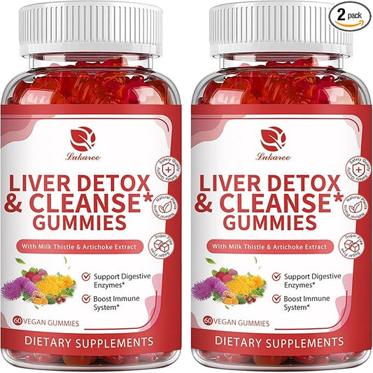 Liver Cleanse Detox & Repair Gummies - Milk Thistle, Dandelion, Artichoke Extract & Elderberry - No Sugar, Raspberry Flavor - 120 Count
